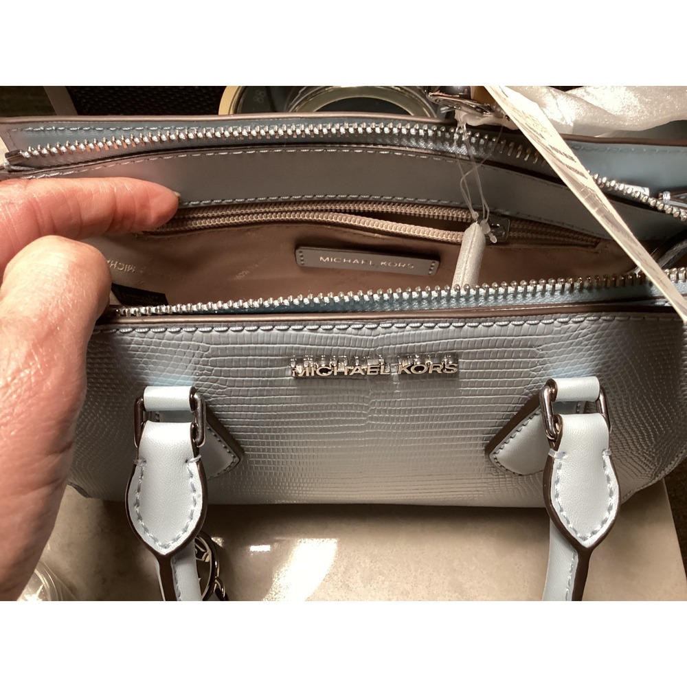 Michael Kors‎ Sheila Satchel Vista Blue Reptile Embossed Vegan Leather Small - Picture 4 of 10